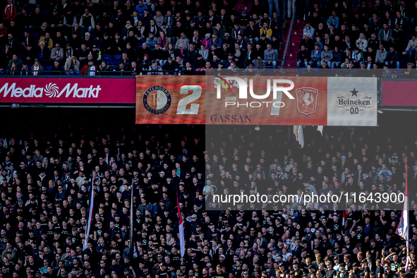 The scoreboard shows a 2-1 score for Feyenoord during the match between Feyenoord and Twente at the Feyenoord stadium De Kuip for the Dutch...