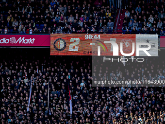 The scoreboard shows a 2-1 score for Feyenoord during the match between Feyenoord and Twente at the Feyenoord stadium De Kuip for the Dutch...