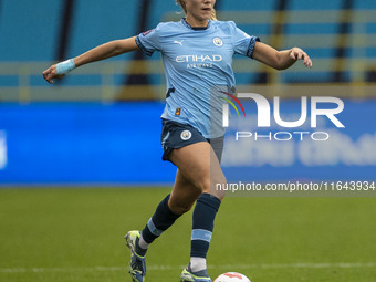 Laia Aleixandri #4 of Manchester City W.F.C. participates in the Barclays FA Women's Super League match between Manchester City and West Ham...