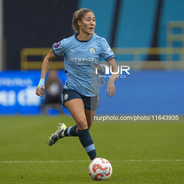 Laia Aleixandri #4 of Manchester City W.F.C. participates in the Barclays FA Women's Super League match between Manchester City and West Ham...