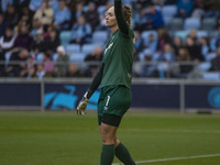 Kinga Szemik #1 of West Ham United F.C. gesticulates during the Barclays FA Women's Super League match between Manchester City and West Ham...