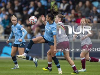 Leila Ouahabi #15 of Manchester City W.F.C. is in action during the Barclays FA Women's Super League match between Manchester City and West...