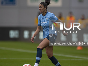 Leila Ouahabi #15 of Manchester City W.F.C. participates in the Barclays FA Women's Super League match between Manchester City and West Ham...