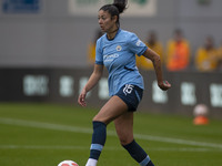 Leila Ouahabi #15 of Manchester City W.F.C. participates in the Barclays FA Women's Super League match between Manchester City and West Ham...