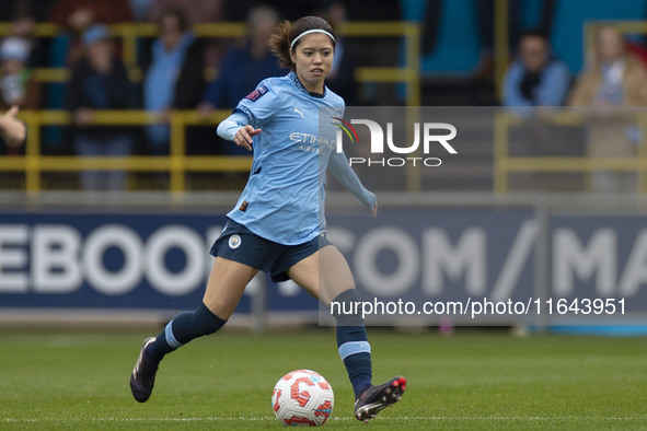 Yui Hasegawa #25 of Manchester City W.F.C. participates in the Barclays FA Women's Super League match between Manchester City and West Ham U...