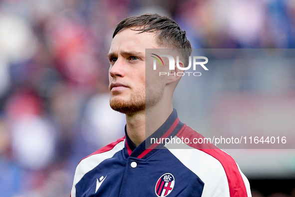 Sam Beukema of Bologna FC looks on during the Serie A Enilive match between Bologna FC and Parma Calcio 1903 at Stadio Renato Dall'Ara on Oc...