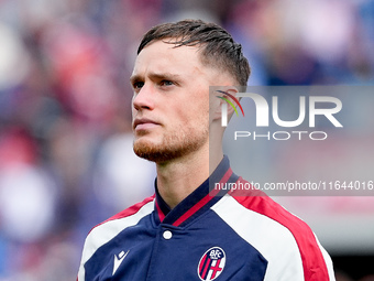 Sam Beukema of Bologna FC looks on during the Serie A Enilive match between Bologna FC and Parma Calcio 1903 at Stadio Renato Dall'Ara on Oc...