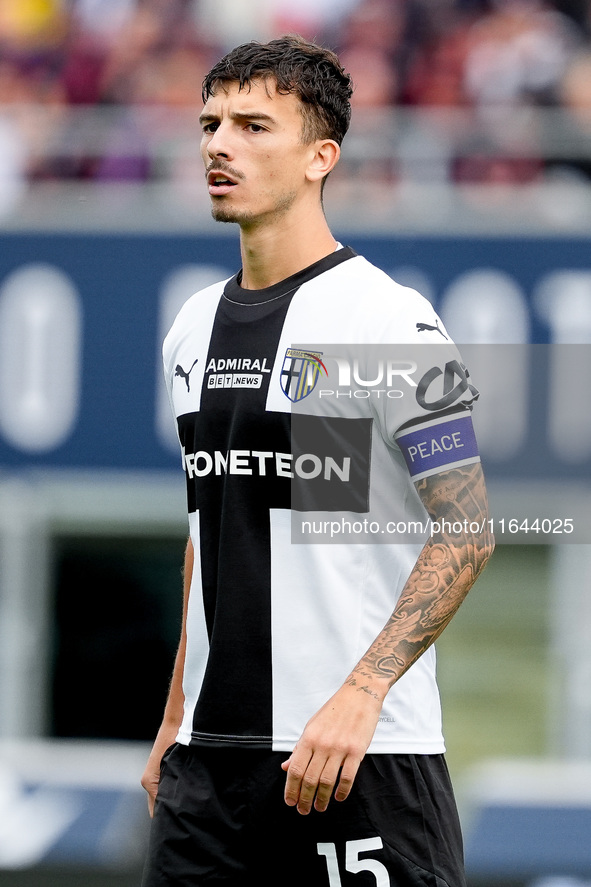 Enrico Delprato of Parma Calcio 1903 during the Serie A Enilive match between Bologna FC and Parma Calcio 1903 at Stadio Renato Dall'Ara on...