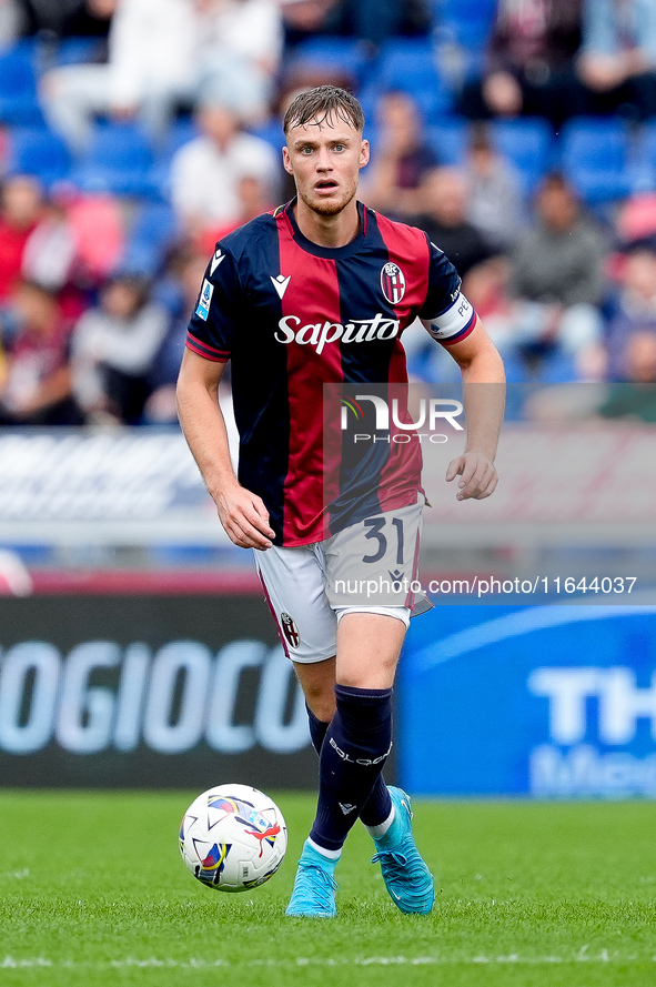 Sam Beukema of Bologna FC during the Serie A Enilive match between Bologna FC and Parma Calcio 1903 at Stadio Renato Dall'Ara on October 06,...