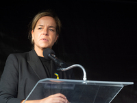 Mona Neubaur, NRW Minister of Economy, takes part in a walk as hundreds of people participate in the ''bring them home'' march to mark the f...