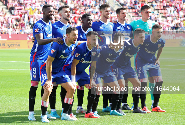 The Athletic Club team plays during the match between Girona FC and Athletic Club, corresponding to week 9 of LaLiga EA Sport, at the Montil...