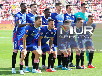 The Athletic Club team plays during the match between Girona FC and Athletic Club, corresponding to week 9 of LaLiga EA Sport, at the Montil...