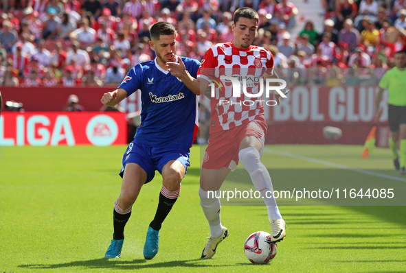 Miguel Gutierrez and Oihan Sancet play during the match between Girona FC and Athletic Club, corresponding to week 9 of LaLiga EA Sport, at...