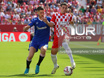 Miguel Gutierrez and Oihan Sancet play during the match between Girona FC and Athletic Club, corresponding to week 9 of LaLiga EA Sport, at...