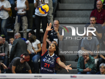 #21 Loveth Omoruyi of Chieri '76 is in action during the Italian women's Serie A1 Volleyball championship: Day 1 match between Reale Mutua F...