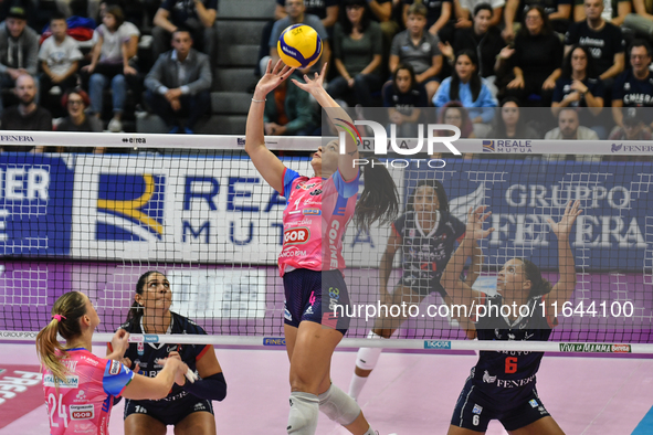 Francesca Bosio of Igor Novara is in action during the Italian women's Serie A1 Volleyball championship: Day 1 match between Reale Mutua Fen...