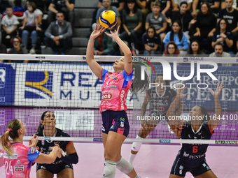 Francesca Bosio of Igor Novara is in action during the Italian women's Serie A1 Volleyball championship: Day 1 match between Reale Mutua Fen...