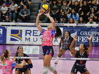 Francesca Bosio of Igor Novara is in action during the Italian women's Serie A1 Volleyball championship: Day 1 match between Reale Mutua Fen...