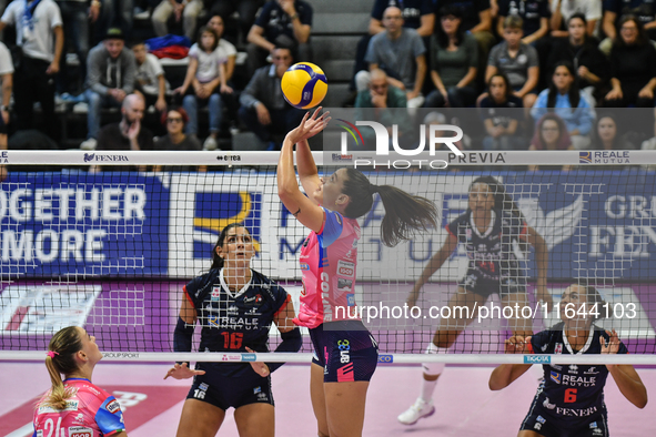 Francesca Bosio of Igor Novara is in action during the Italian women's Serie A1 Volleyball championship: Day 1 match between Reale Mutua Fen...