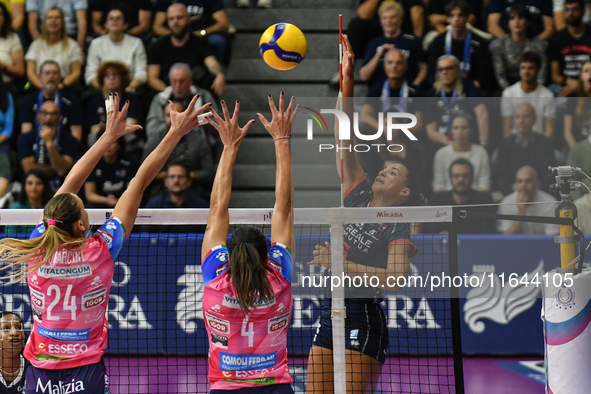 Avery Skinner of Chieri '76 is in action during the Italian women's Serie A1 Volleyball championship: Day 1 match between Reale Mutua Fenera...