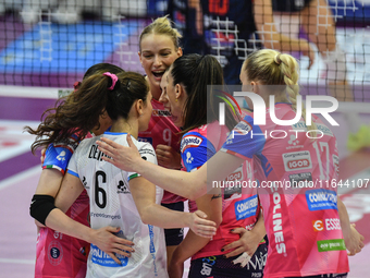 Igor Gorgonzola Novara celebrates a point during the Italian women's Serie A1 Volleyball championship Day 1 match between Reale Mutua Fenera...