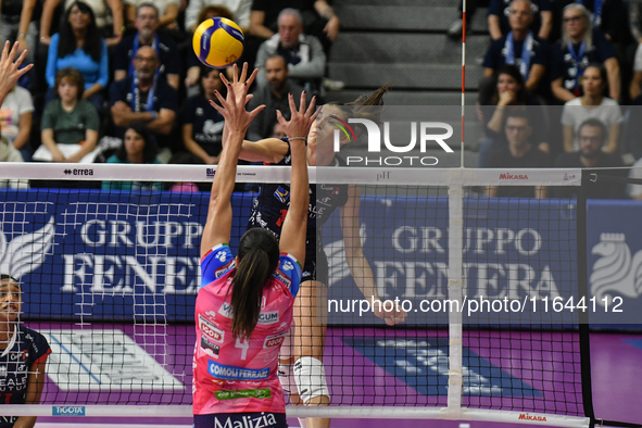 Lucille Giquel of Chieri '76 is in action during the Italian women's Serie A1 Volleyball championship: Day 1 match between Reale Mutua Fener...