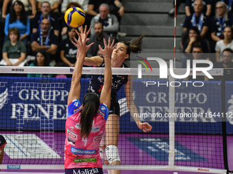 Lucille Giquel of Chieri '76 is in action during the Italian women's Serie A1 Volleyball championship: Day 1 match between Reale Mutua Fener...