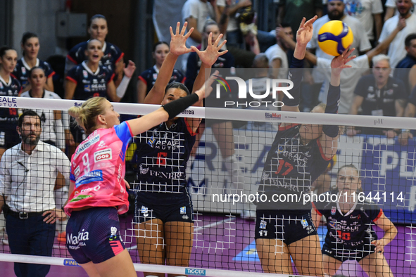 Lina Alsmeier of Igor Novara is in action during the Italian women's Serie A1 Volleyball championship: Day 1 match between Reale Mutua Fener...