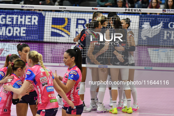 Reale Mutua Fenera Chieri '76 celebrates a point during the Italian women's Serie A1 Volleyball championship Day 1 match between Reale Mutua...