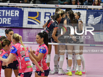 Reale Mutua Fenera Chieri '76 celebrates a point during the Italian women's Serie A1 Volleyball championship Day 1 match between Reale Mutua...