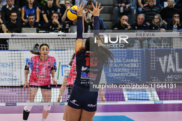 #16 Katerina Zakchaiou of Chieri '76 is in action during the Italian women's Serie A1 Volleyball championship: Day 1 match between Reale Mut...