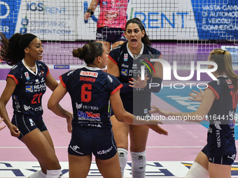 Reale Mutua Fenera Chieri '76 celebrates a point during the Italian women's Serie A1 Volleyball championship Day 1 match between Reale Mutua...