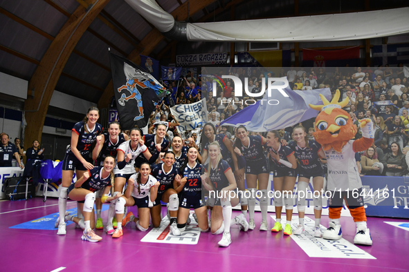 Reale Mutua Fenera Chieri '76 celebrates the team's victory to make the score 3-2 during the Italian women's Serie A1 Volleyball championshi...