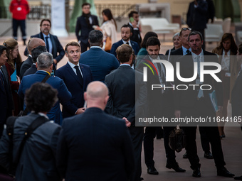 President of the French Republic Emmanuel Macron attends the second and final day of the Francophonie Summit at the Grand Palais in Paris, F...