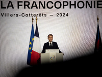 President of the French Republic Emmanuel Macron attends the second and final day of the Francophonie Summit at the Grand Palais in Paris, F...