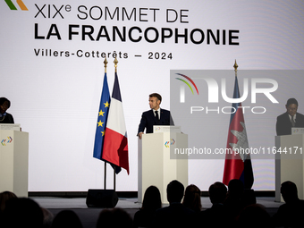 President of the French Republic Emmanuel Macron, Secretary General of the Francophonie Organization Louise Mushikiwabo, and Chenda Sophea S...