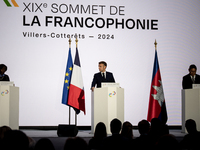 President of the French Republic Emmanuel Macron, Secretary General of the Francophonie Organization Louise Mushikiwabo, and Chenda Sophea S...