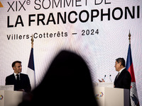 President of the French Republic Emmanuel Macron and Chenda Sophea Sok, Vice-Premier Ministre of Cambodia, the country that will host the ne...