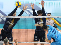 Lorenzo Cortesia of Rana Verona blocks during the match between Rana Verona and Cisterna Volley in the regular season of the SuperLega Itali...