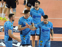 Cisterna Volley celebrates after scoring a point during the match between Rana Verona and Cisterna Volley in the regular season of the Super...