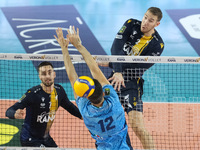 Lorenzo Cortesia of Rana Verona attacks during the match between Rana Verona and Cisterna Volley in the regular season of the SuperLega Ital...