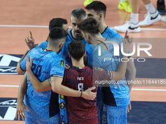 Cisterna Volley celebrates after scoring a point during the match between Rana Verona and Cisterna Volley in the regular season of the Super...