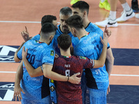 Cisterna Volley celebrates after scoring a point during the match between Rana Verona and Cisterna Volley in the regular season of the Super...