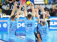 Francesco Sani of Rana Verona attacks during the match between Rana Verona and Cisterna Volley in the regular season of the SuperLega Italia...