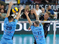 Donovan Dzavoronok of Rana Verona spikes the ball during the match between Rana Verona and Cisterna Volley in the regular season of the Supe...