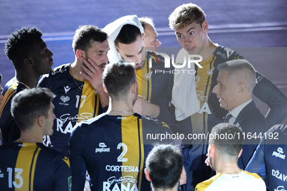 Rana Verona takes a time out during the match between Rana Verona and Cisterna Volley in the regular season of the SuperLega Italian Volleyb...