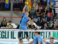 Aleksandar Nedeljkovic of Cisterna Volley serves during the match between Rana Verona and Cisterna Volley in the regular season of the Super...