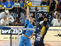 Spike of Theo Faure of Cisterna Volley during the match between Rana Verona and Cisterna Volley in the regular season of the SuperLega Itali...