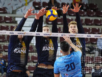 Mads Kyed Jensen of Rana Verona blocks during the match between Rana Verona and Cisterna Volley in the regular season of the SuperLega Itali...