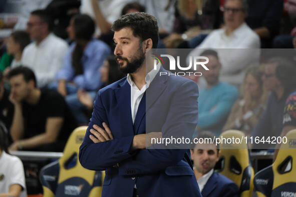 Guillermo Falasca is the head coach of Cisterna Volley during the match between Rana Verona and Cisterna Volley in the regular season of the...